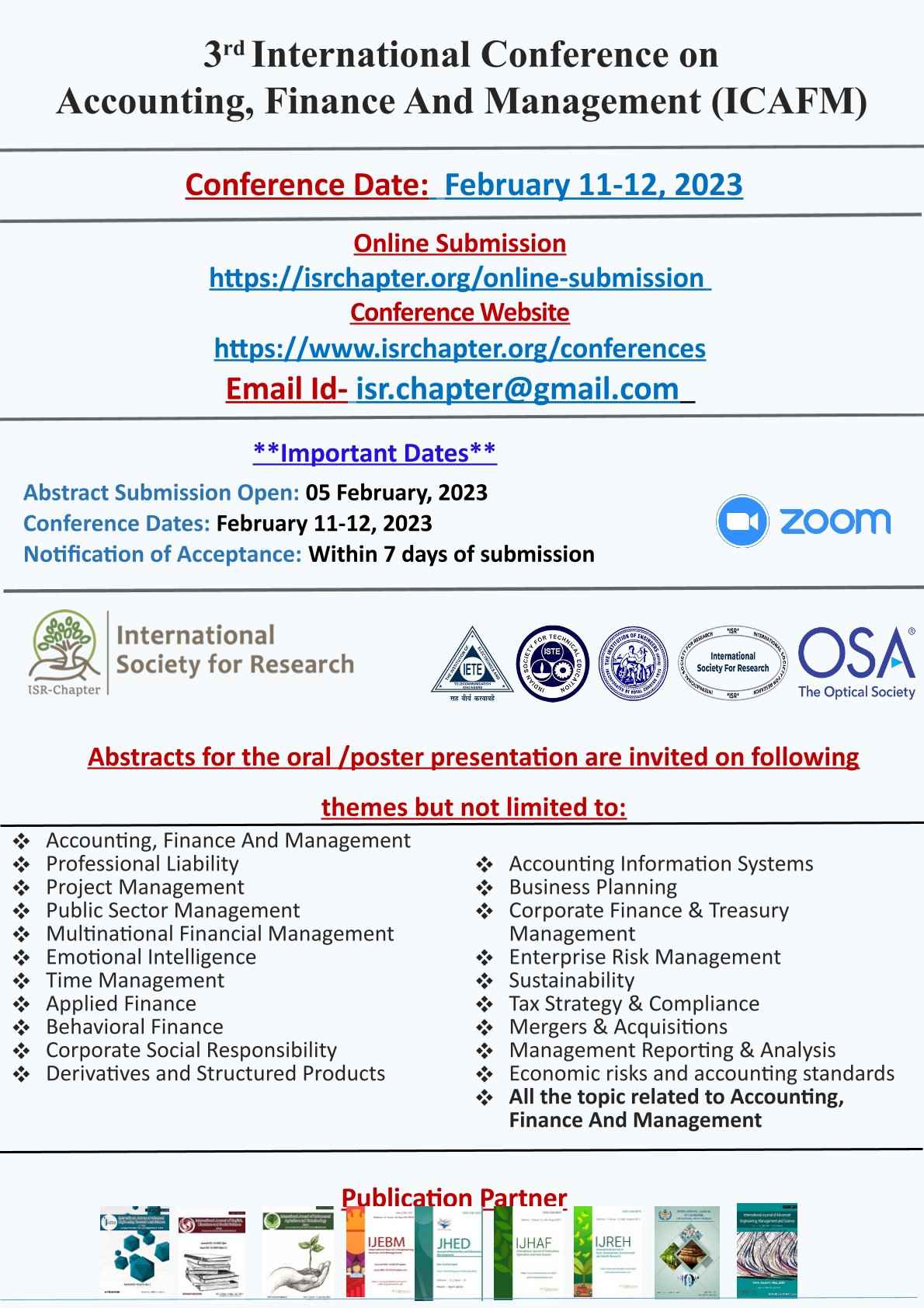 3rd International Conference on Accounting, Finance and Management